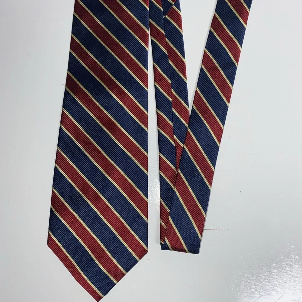 Land's End Vintage Repp Diagonal Stripes Red/Blue/Gold Silk Made In USA 3.75
